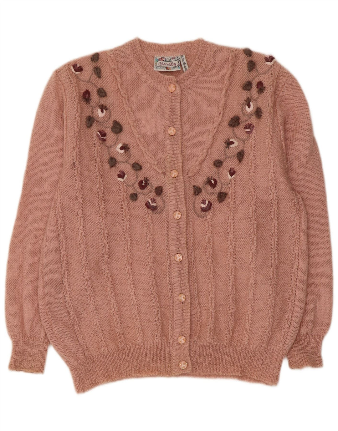 Женский кардиган RICAMO A MANO IT 50 XL из мохера с розовым цветочным принтом