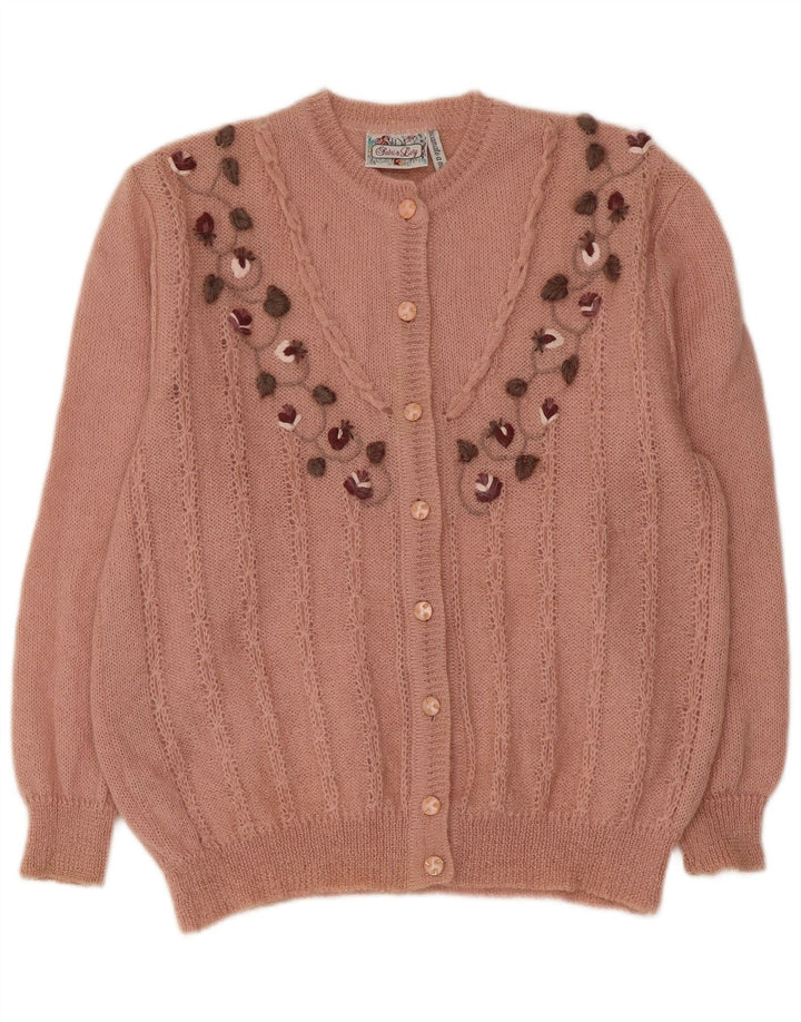 Женский кардиган RICAMO A MANO IT 50 XL из мохера с розовым цветочным принтом