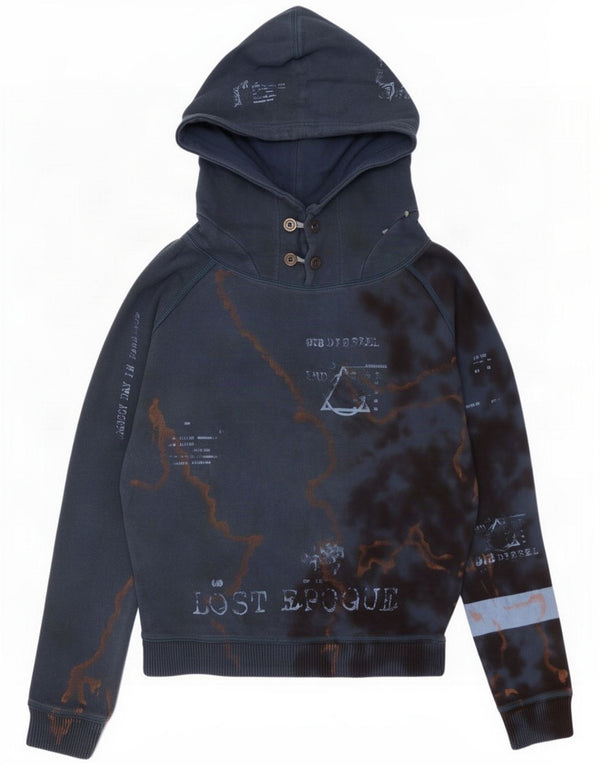 Diesel Womens Graphic Oversized Hoodie Jumper UK 10 Small Navy Blue Tie Dye