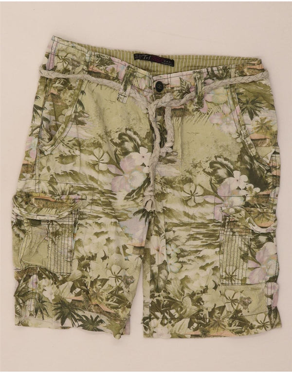 Женские шорты карго Zara Trafaluc EU 36 XS W26, зеленый хлопок с цветочным принтом