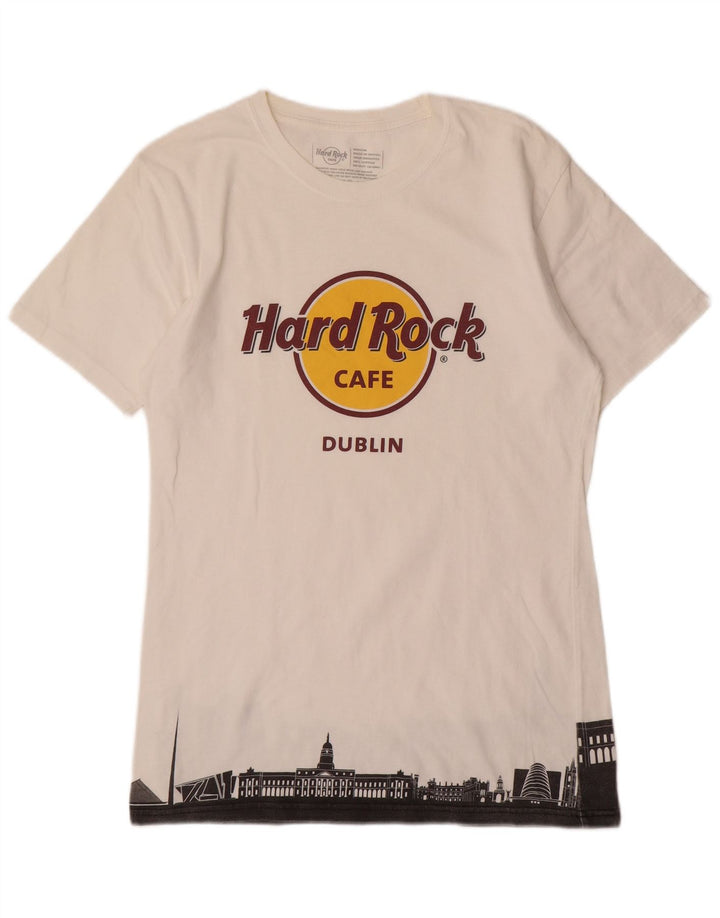 Мужская футболка Hard Rock Cafe Dublin с графическим рисунком, топ среднего размера, белый хлопок