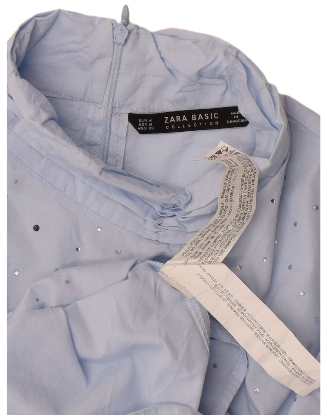 Женская блузка с рукавом 3/4 Zara, Великобритания 14, средний синий хлопок