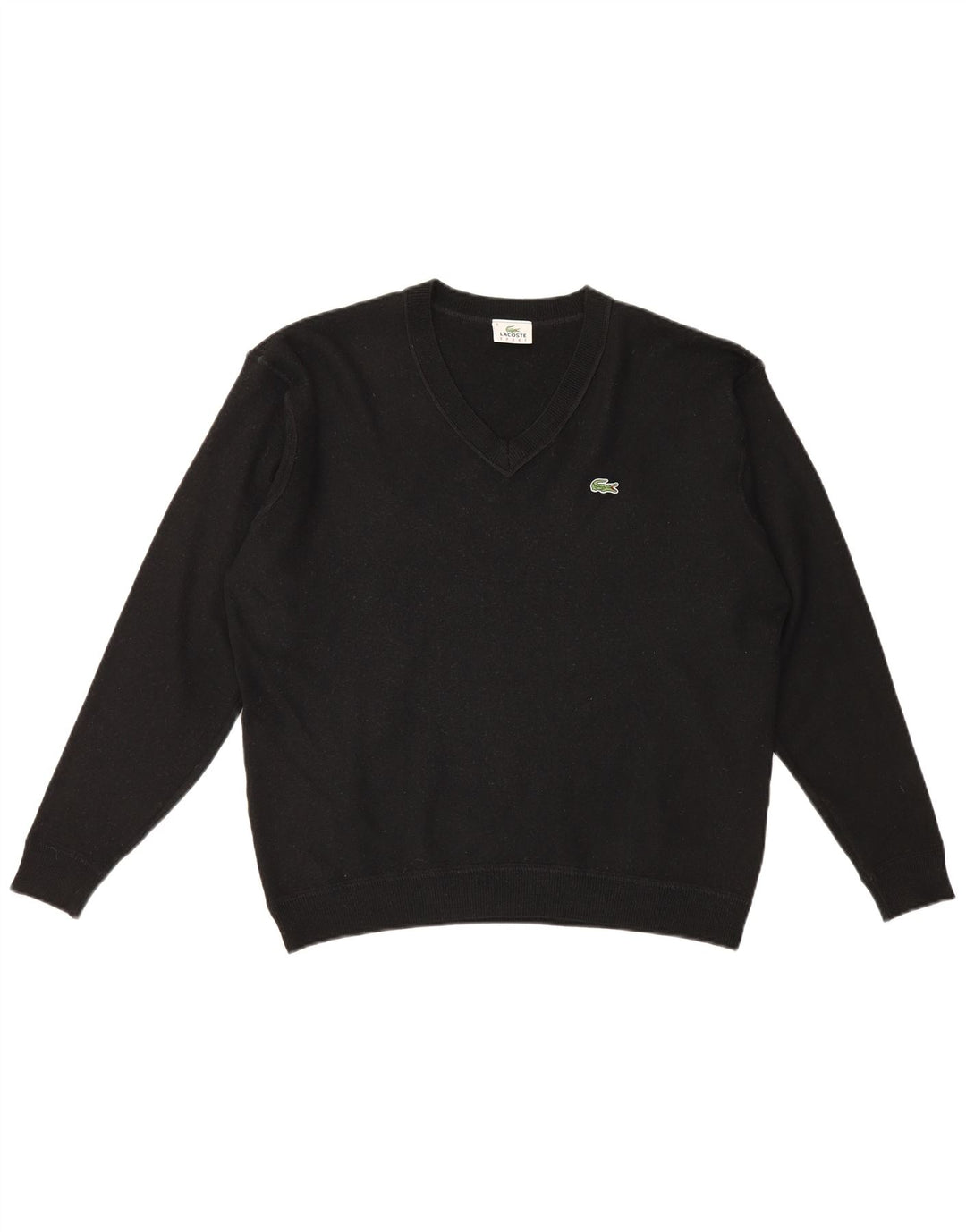 Мужской джемпер с v-образным вырезом Lacoste, размер 8, 3XL, черный, шерсть