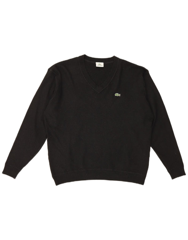 Мужской джемпер с v-образным вырезом Lacoste, размер 8, 3XL, черный, шерсть