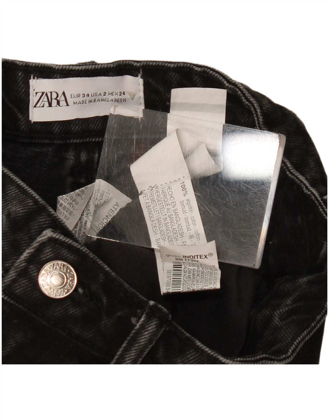 Женские джинсовые шорты Zara EU 34 2XS W24, черный хлопок