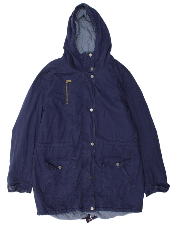 Fat Face Womens Hooded Parka Jacket UK 18 XL Navy Blue Cotton