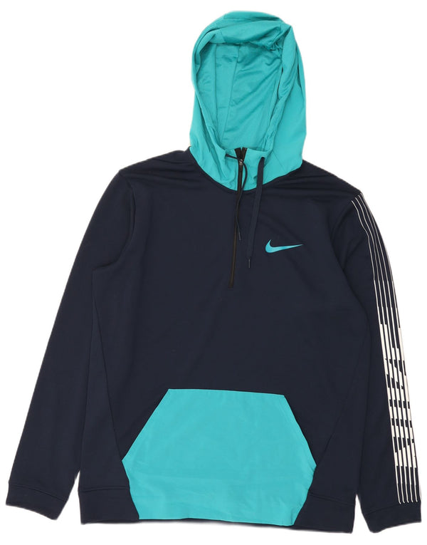 Мужской джемпер с капюшоном с графическим рисунком Nike Dri Fit, средний темно-синий, цветной блок