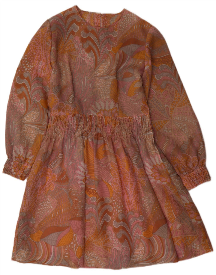 ВИНТАЖНОЕ женское платье А-силуэта с длинными рукавами, Великобритания 12, средний разноцветный пейсли