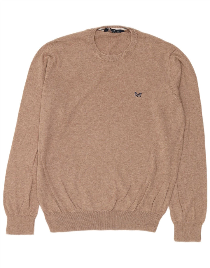 Crew Clothing Мужской джемпер с круглым вырезом, свитер среднего бежевого цвета, хлопок