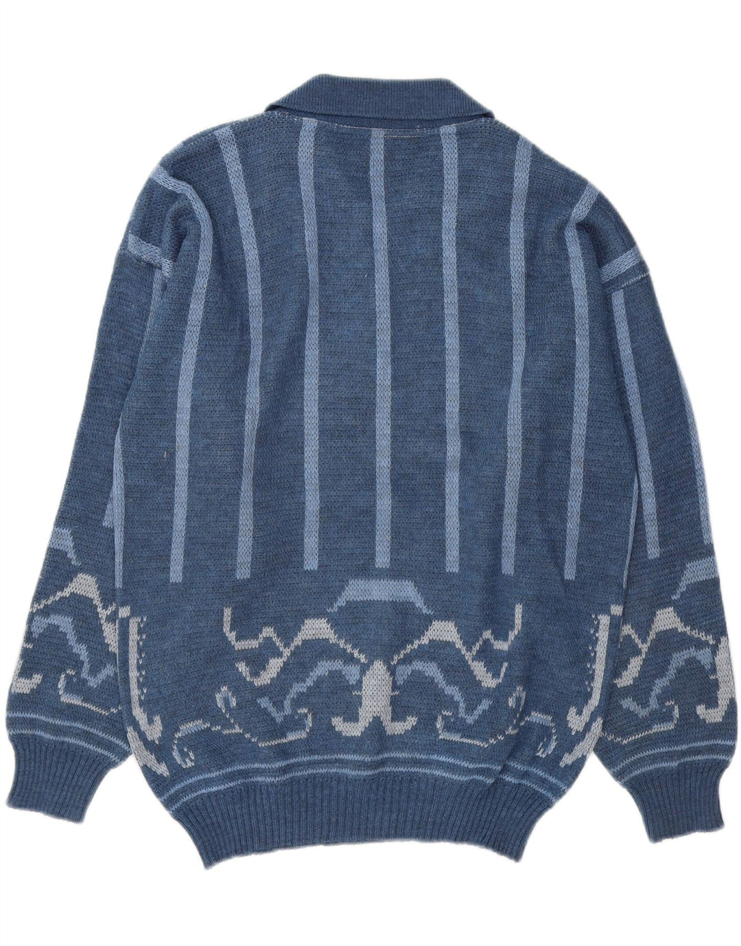 VINTAGE Mens Polo Neck Jumper Sweater Small Blue Striped Vintage Vintage and Second-Hand Vintage from Messina Hembry 