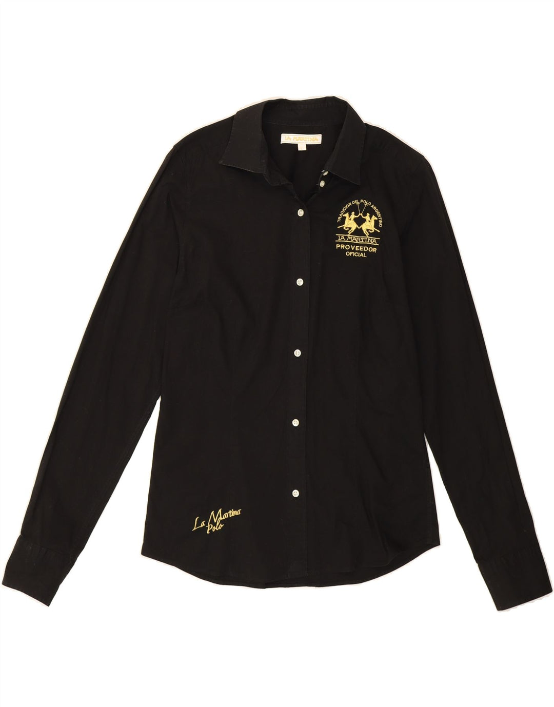 LA MARTINA Womens Graphic Shirt UK 16 Large Black Vintage La Martina and Second-Hand La Martina from Messina Hembry 