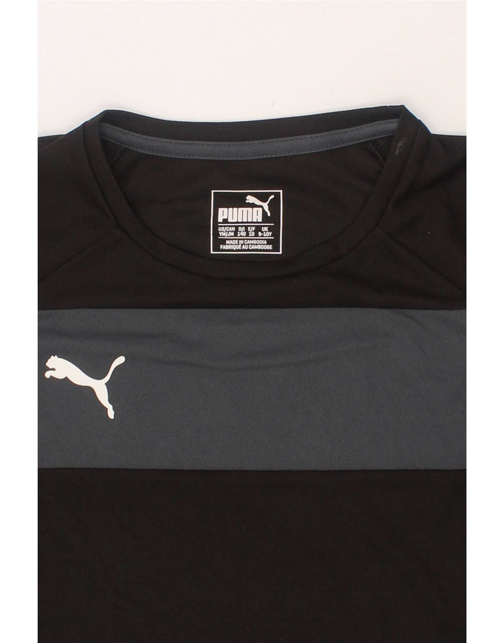 PUMA Boys T-Shirt Top 9-10 Years Medium Black Colourblock Vintage Puma and Second-Hand Puma from Messina Hembry 