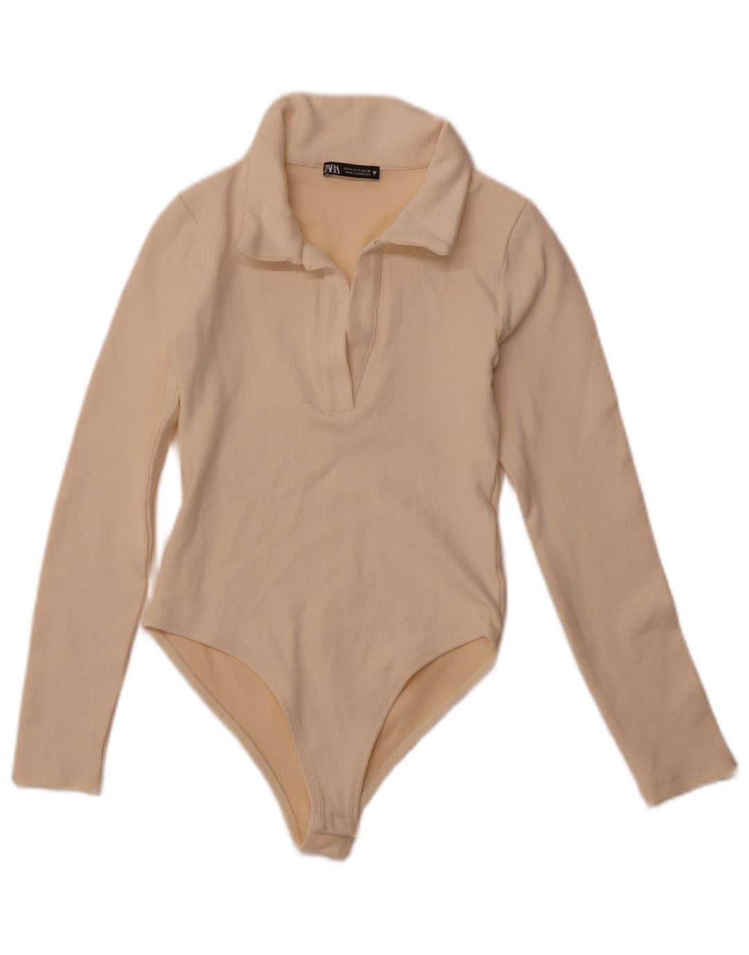 ZARA Womens Long Sleeve Bodysuit UK 8 Small Beige