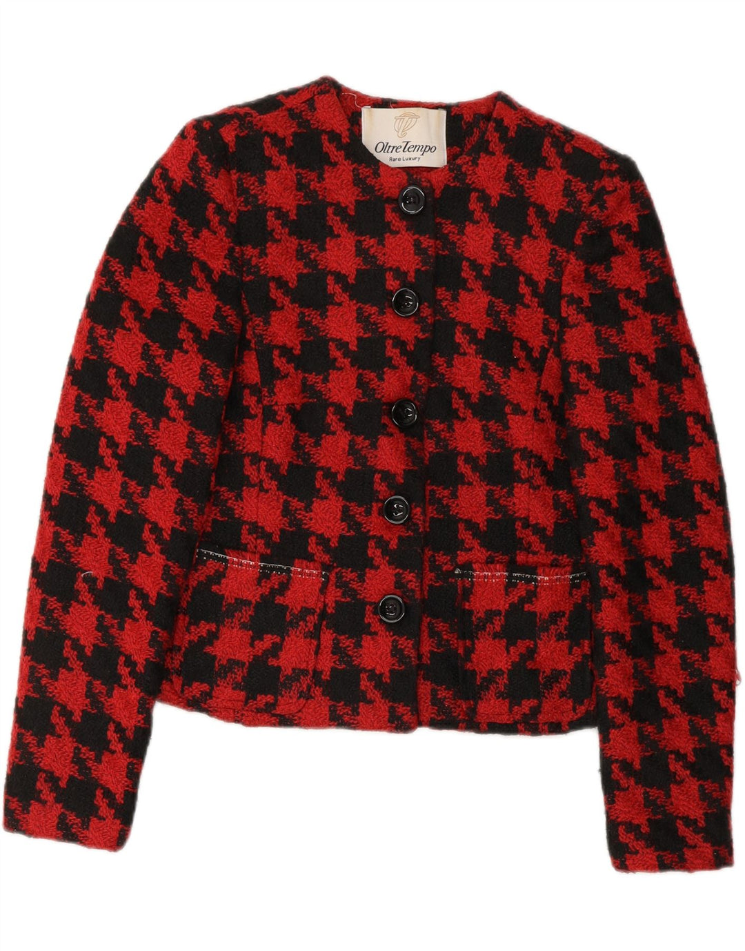 VINTAGE Womens 5 Button Blazer Jacket IT 44 Medium Red Houndstooth Vintage Vintage and Second-Hand Vintage from Messina Hembry 