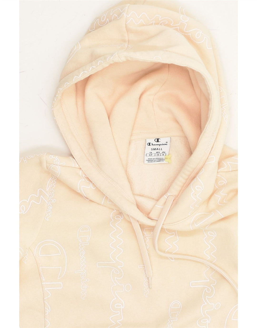 CHAMPION Womens Graphic Hoodie Jumper UK 10 Small Beige Cotton | Vintage Champion | Thrift | Second-Hand Champion | Used Clothing | Messina Hembry 