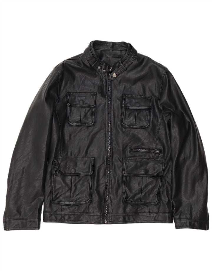 Винтажная мужская кожаная куртка UK 36, маленькая черная