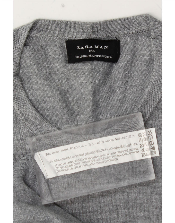 Мужской джемпер с круглым вырезом ZARA, большой серый вискоза