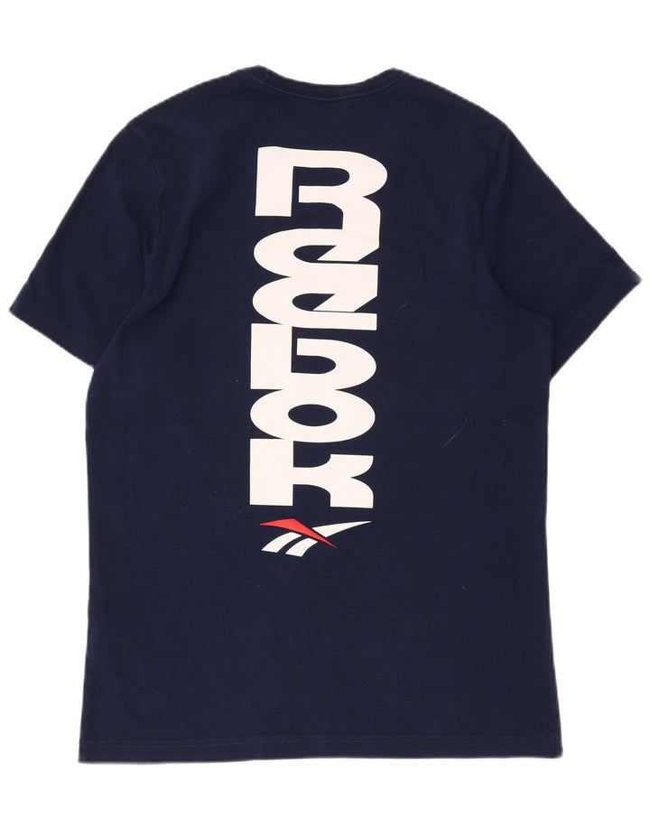 Мужская футболка Reebok с рисунком, темно-синий, хлопковый топ среднего размера