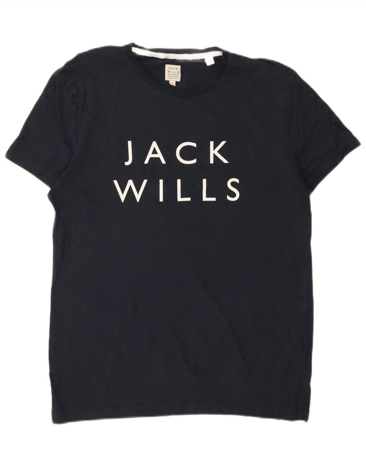 JACK WILLS Мужская футболка с рисунком Топ среднего размера, темно-синий, хлопок