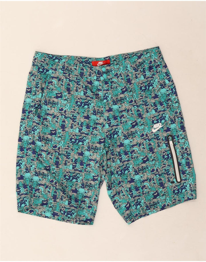 Мужские шорты карго с рисунком Nike W34, большие бирюзовые, полиэстер с цветными блоками