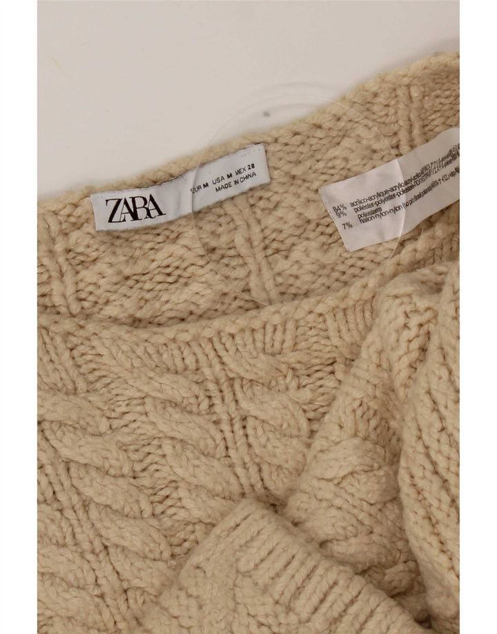 Женский укороченный свободный джемпер с круглым вырезом Zara UK 14, средний бежевый