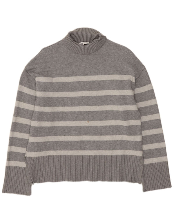 Женский свободный джемпер с высоким воротником Zara UK 10, маленький серый в полоску