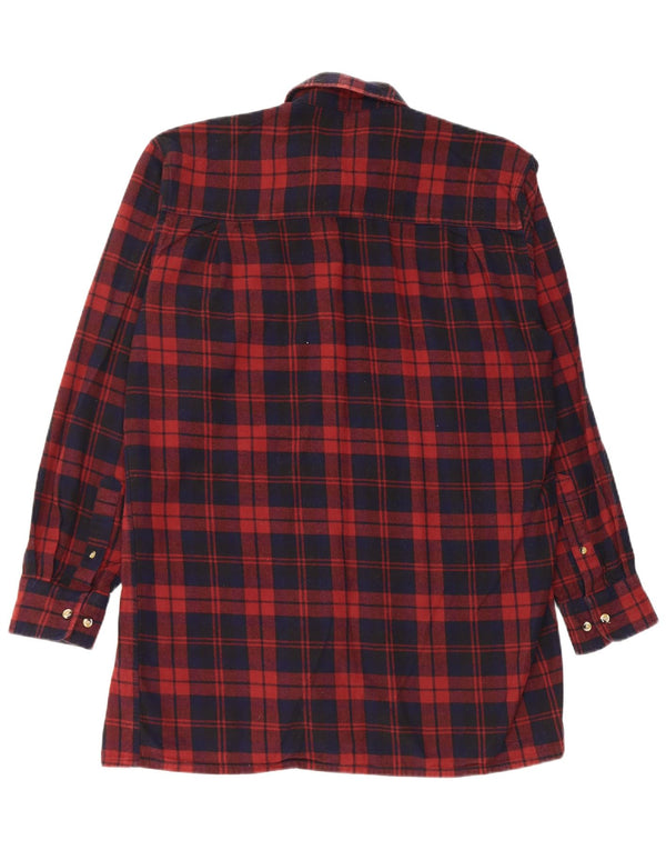 VINTAGE Мужская фланелевая рубашка комфортного кроя среднего размера, бордовый цвет, хлопок в клетку