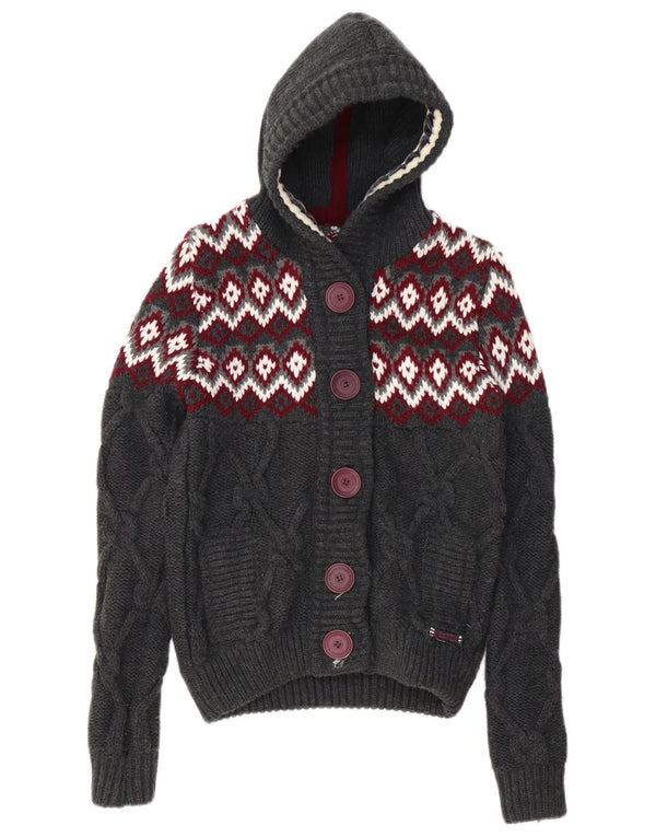 Женский кардиган с капюшоном SUPERDRY UK 10, маленький серый цвет Fair Isle, акрил