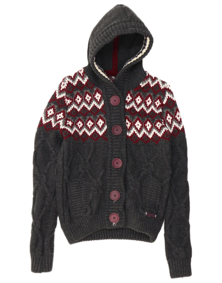 Женский кардиган с капюшоном SUPERDRY UK 10, маленький серый цвет Fair Isle, акрил