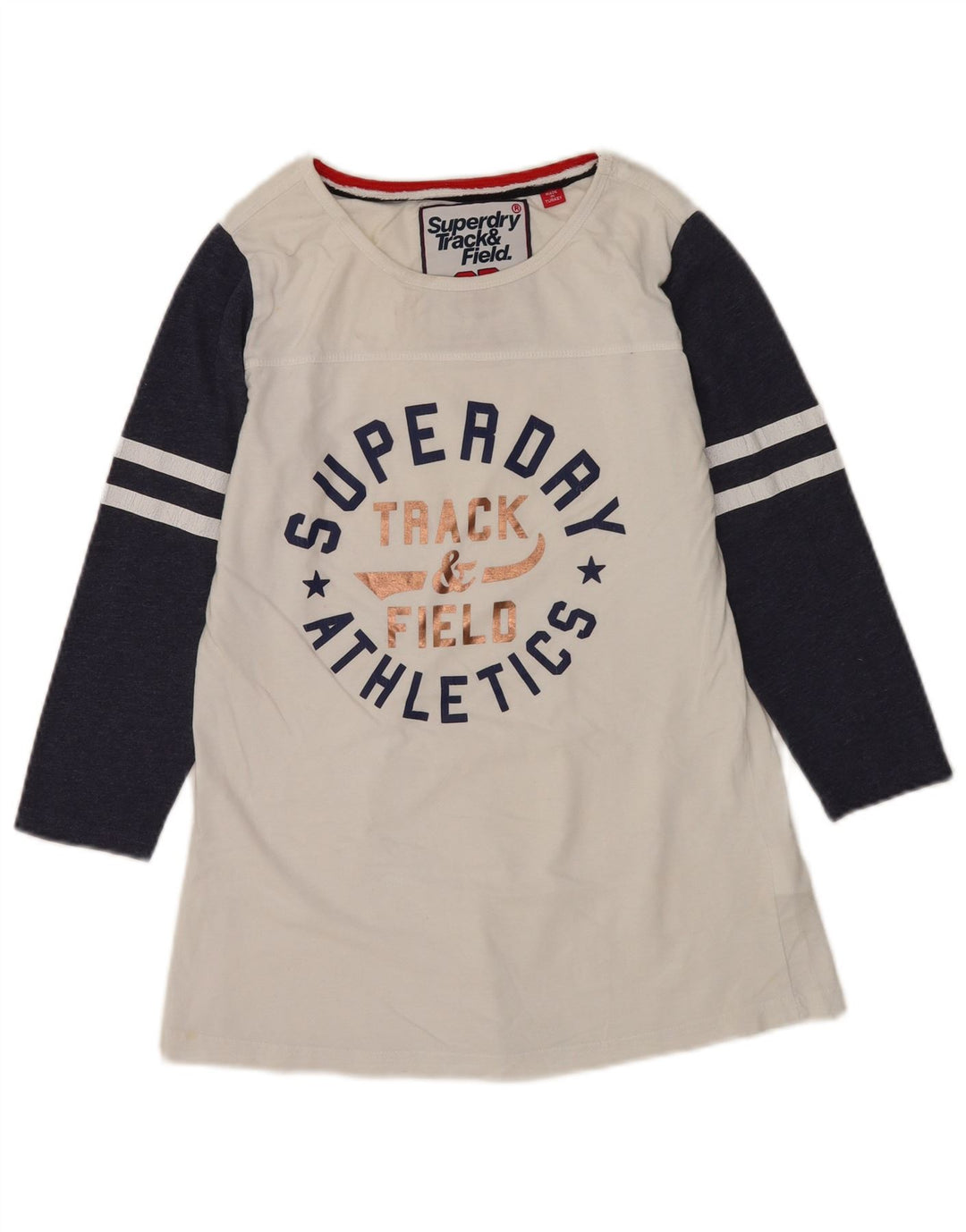 Женский топ с рисунком Superdry, рукав 3/4, Великобритания, 12, средний, белый, с цветными блоками
