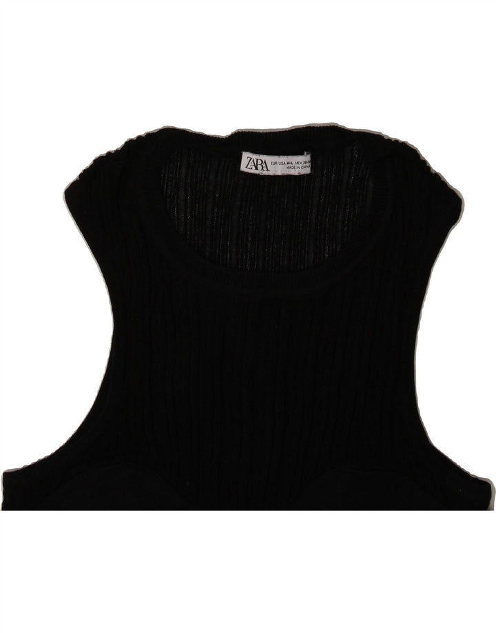 ZARA Womens Knit Crop Top UK 12 Medium Black Vintage Zara and Second-Hand Zara from Messina Hembry 
