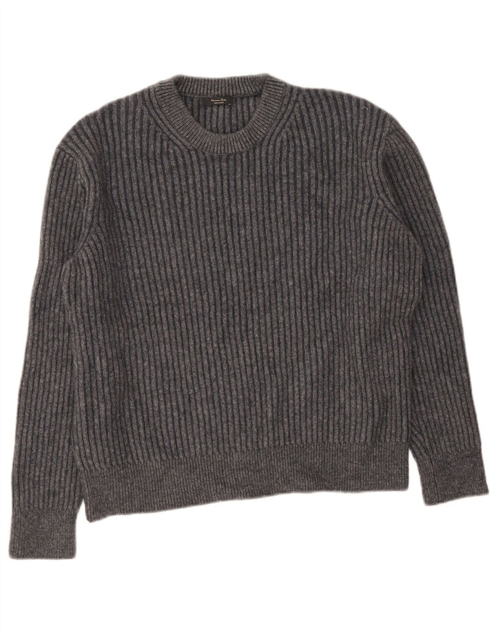 Женский джемпер с круглым вырезом Massimo Dutti, Великобритания 16, большой, серый, шерстяной