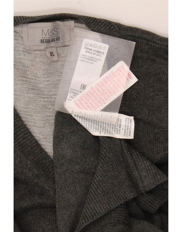 Мужской джемпер стандартного кроя с v-образным вырезом Marks & Spencer XL, серый хлопок