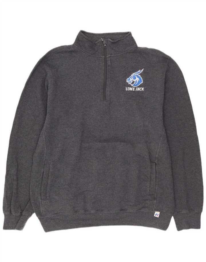 RUSSELL ATHLETIC Мужской свитшот с воротником на молнии, большой серый хлопковый джемпер