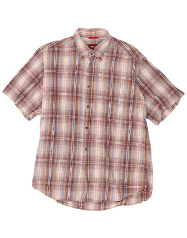 Carrera Mens Short Sleeve Shirt Large Burgundy Check Cotton