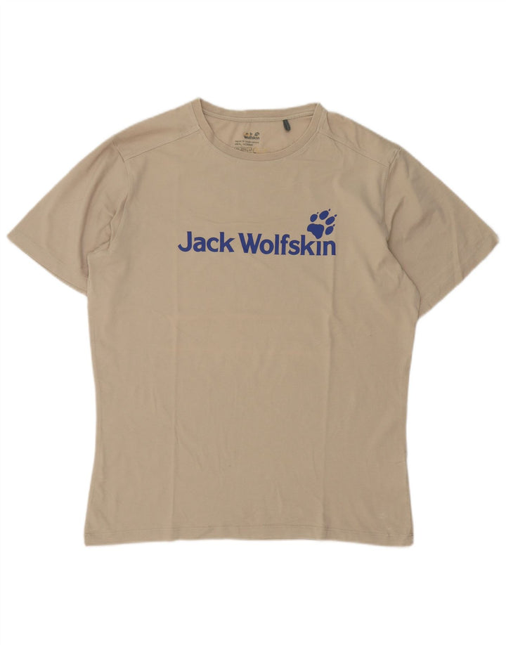 Мужская футболка с рисунком Jack Wolfskin, хлопковый топ среднего бежевого цвета