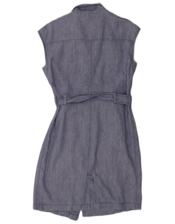 Zara Womens Military Sleeveless Sheath Dress UK 12 Medium Blue