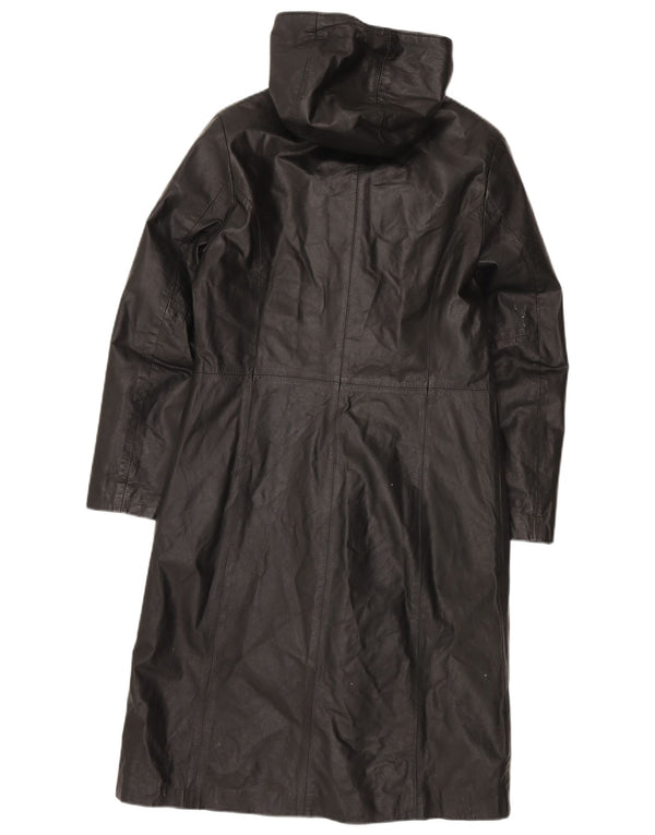 Винтажное женское кожаное пальто с капюшоном IT 44 Medium Black Leather
