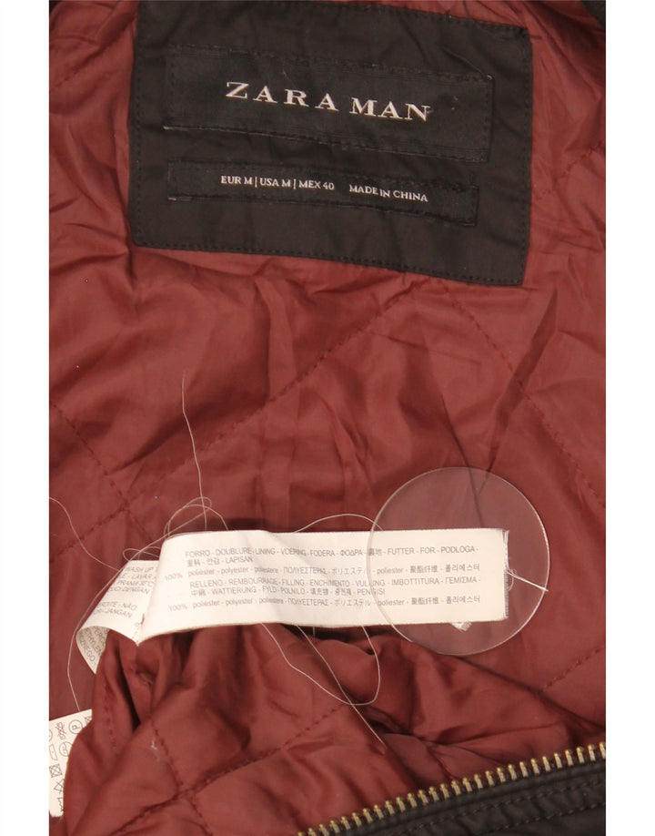 Мужская куртка-бомбер Zara UK 38, средний черный полиэстер с цветными блоками