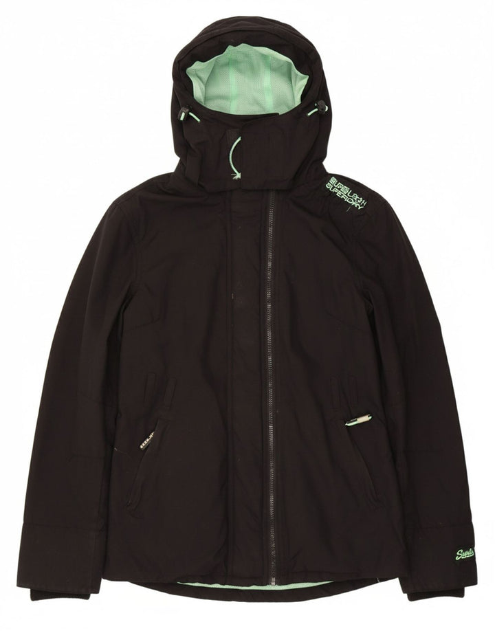 SUPERDRY Womens The Windmac Hooded Rain Jacket UK 14 Large Black Nylon