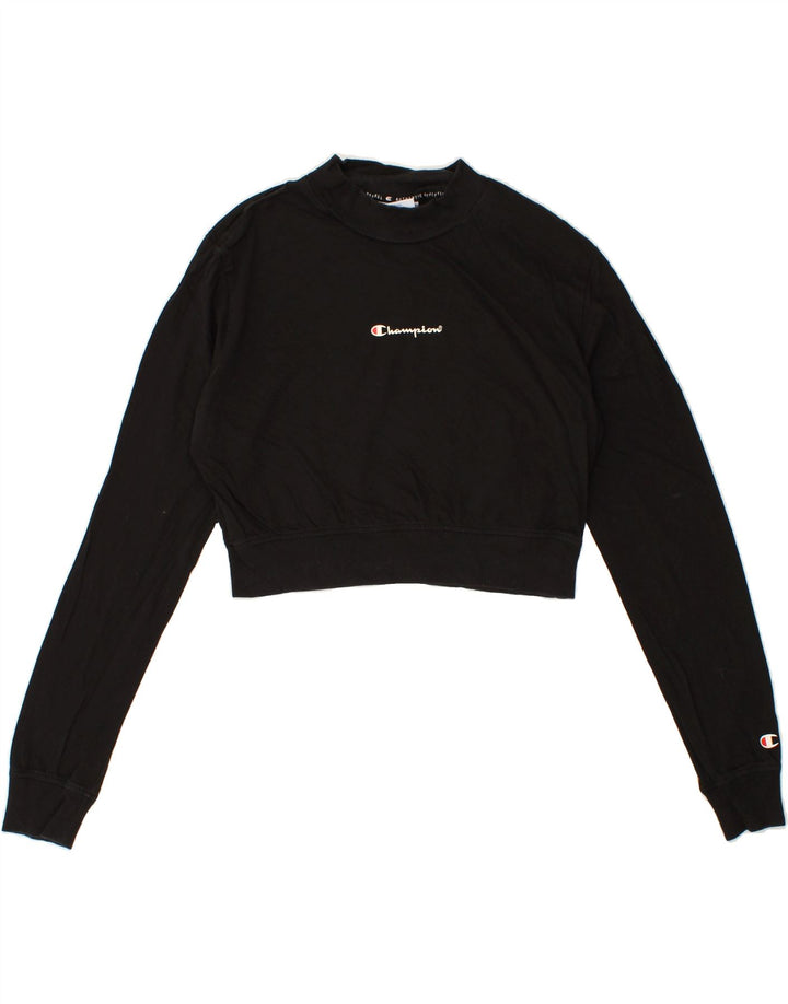 CHAMPION Womens Crop Graphic Top Long Sleeve UK 14 Medium Black Cotton Vintage Champion and Second-Hand Champion from Messina Hembry 