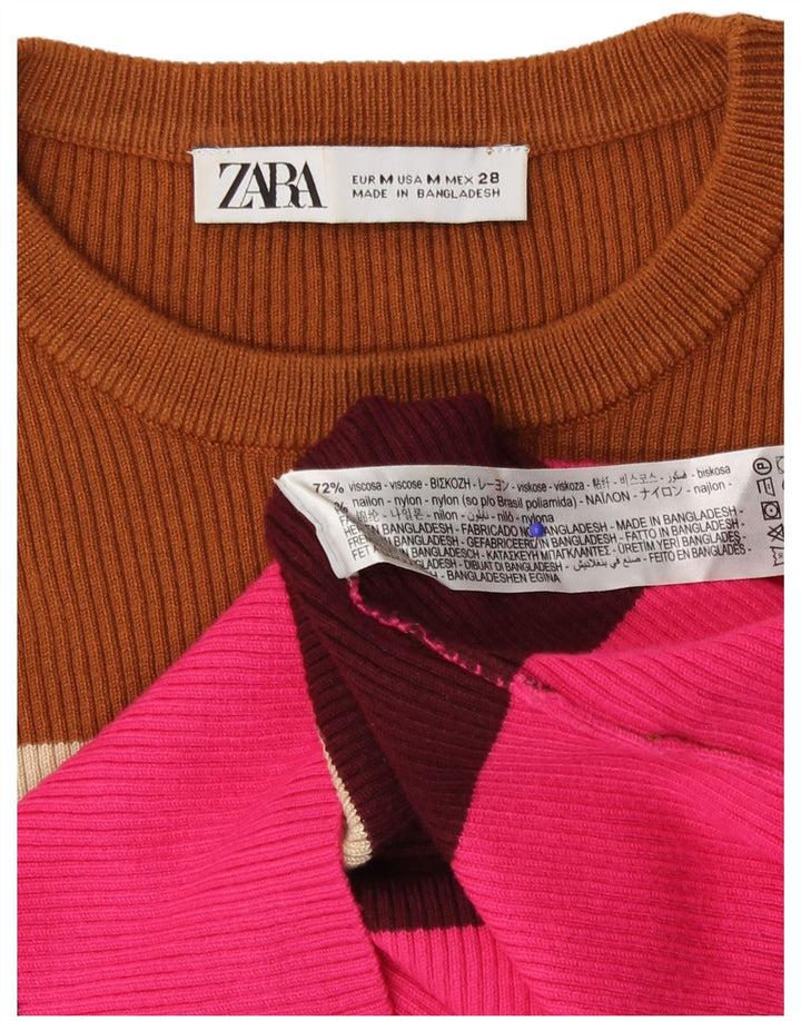 Женский джемпер с круглым вырезом Zara UK 14, средний, разноцветный в полоску