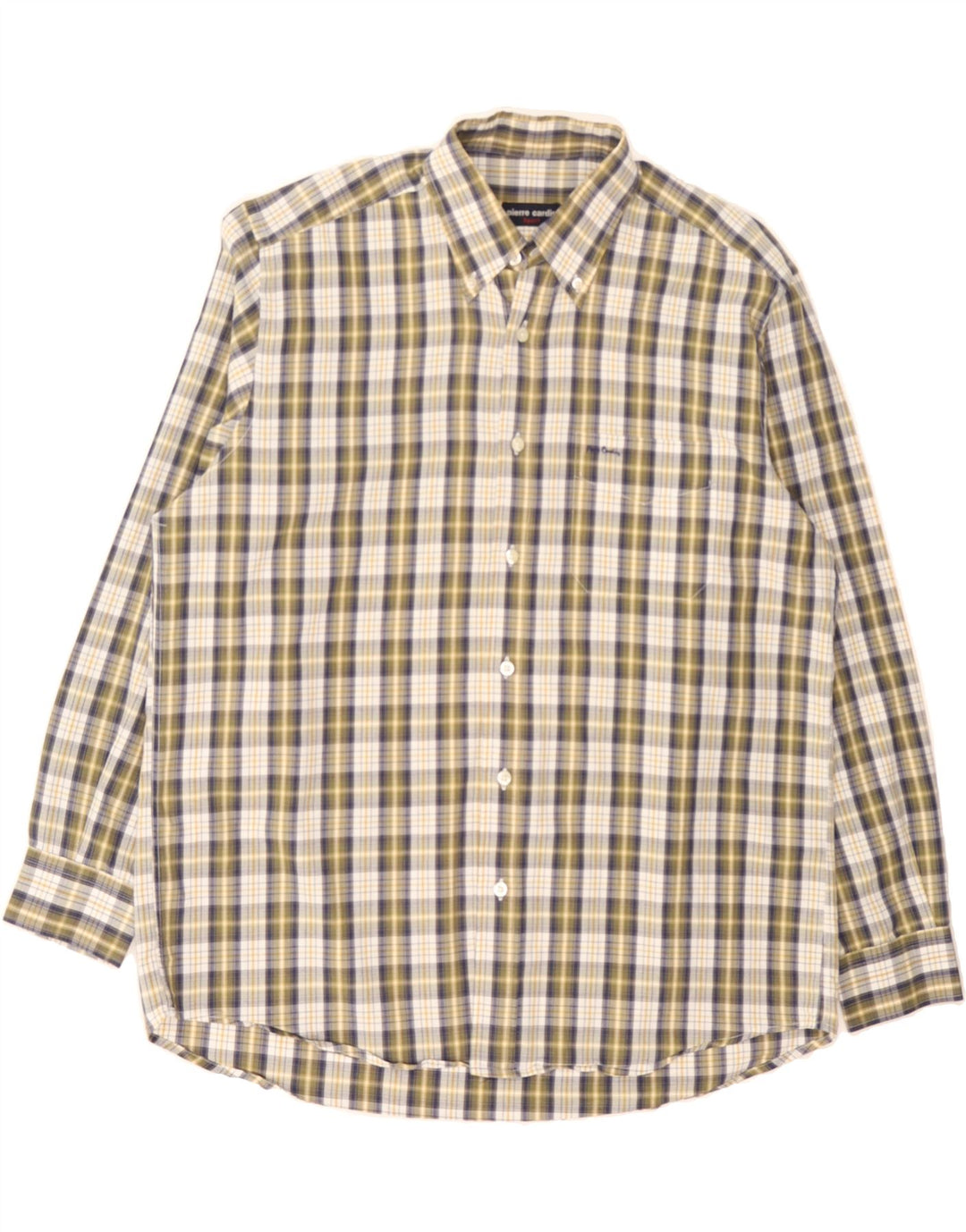 PIERRE CARDIN Mens Shirt Size 42 Large Khaki Check Cotton Vintage Pierre Cardin and Second-Hand Pierre Cardin from Messina Hembry 
