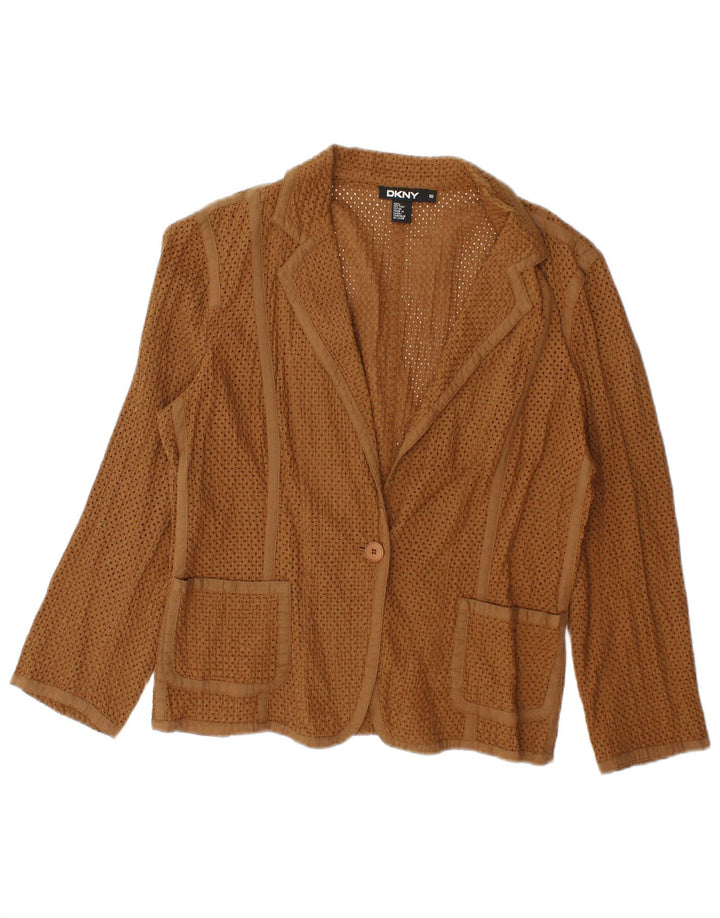DKNY Womens See Through Cardigan Top US 10 Large Brown Cotton