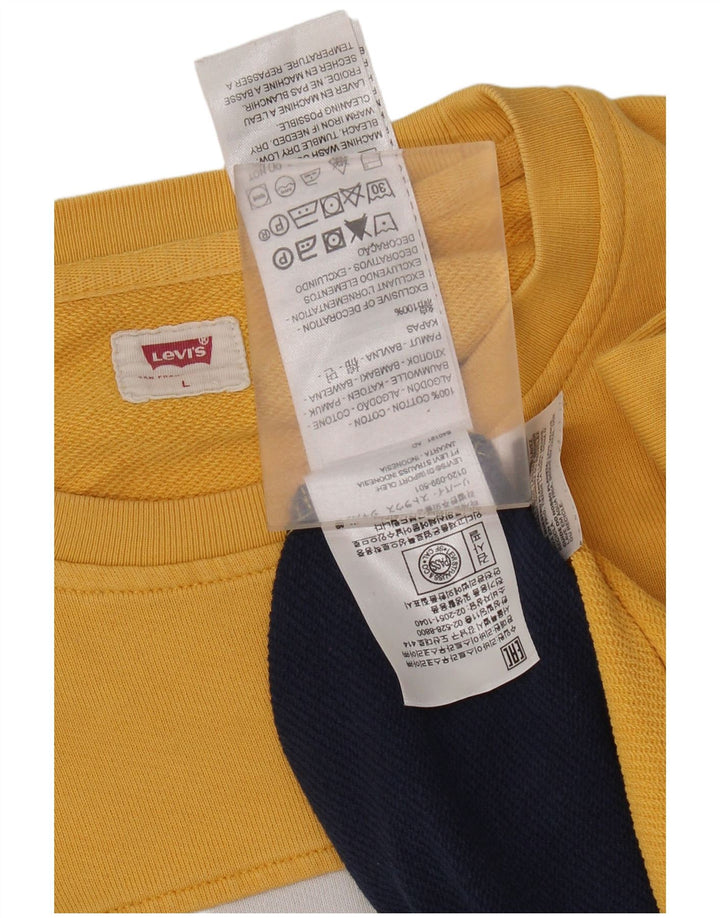 Мужской свитшот с рисунком Levi's, большой желтый хлопковый джемпер с цветными блоками