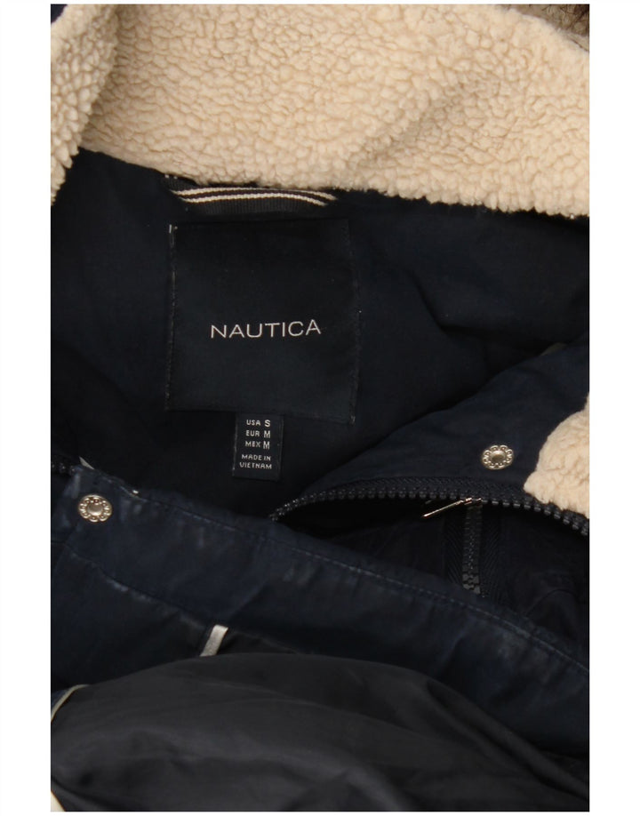 Женское длинное стеганое пальто с капюшоном Nautica UK 10, маленькое темно-синее