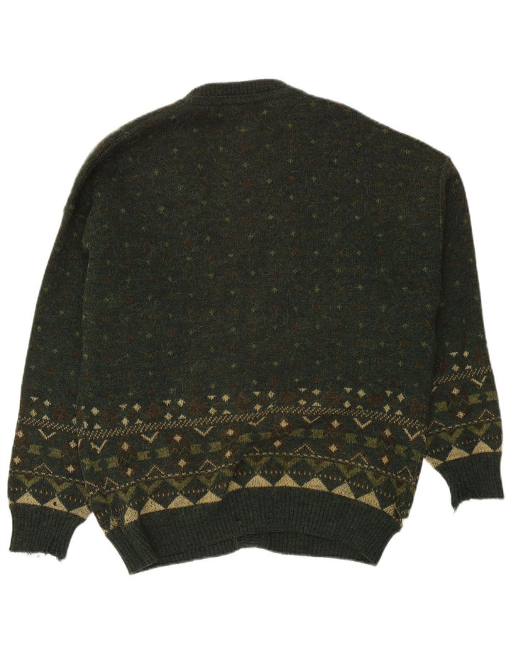 Винтажный мужской кардиган, большой зеленый свитер Fair Isle