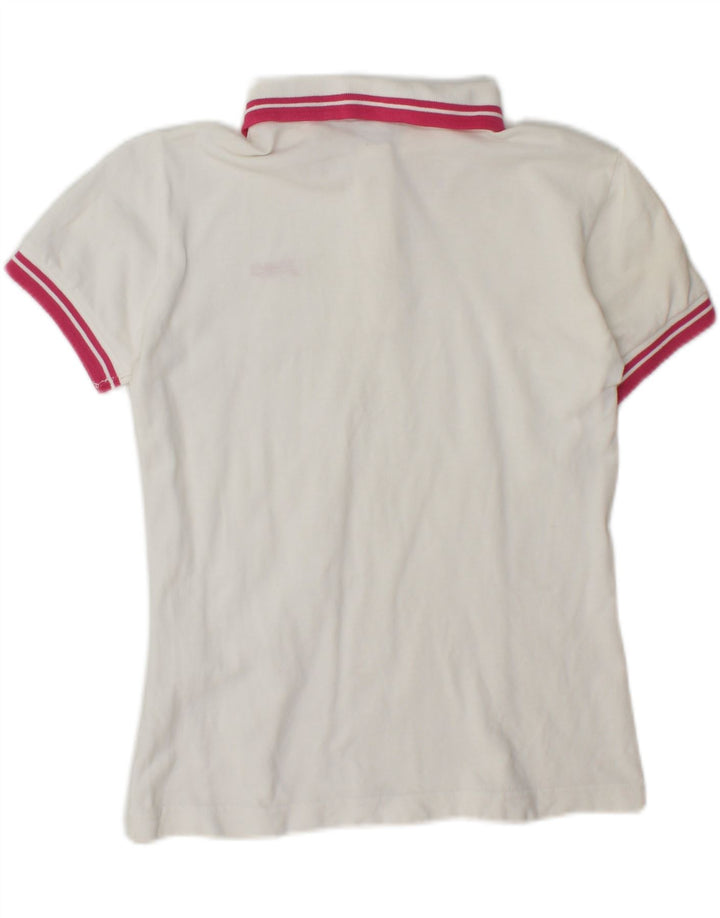 ASICS Womens Polo Shirt UK 10 Small White Cotton Vintage Asics and Second-Hand Asics from Messina Hembry 