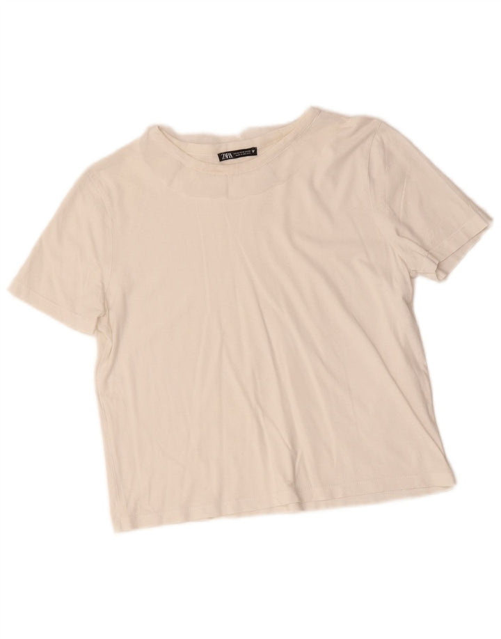 Женская укороченная футболка Zara UK 12, средний белый