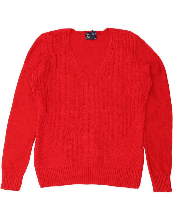 CHAPS Womens Classics V-Neck Jumper Sweater UK 16 Large Red Cotton Vintage Chaps and Second-Hand Chaps from Messina Hembry 